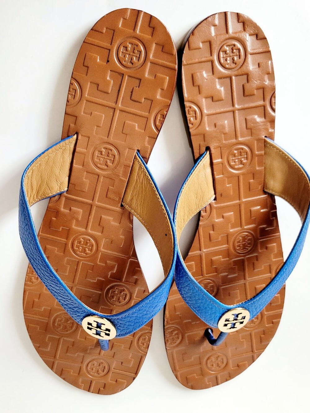 Tory Burch Thora Electric Blue Leather Thong Sandals with Logo Accent US 9 - Picture 14 of 16